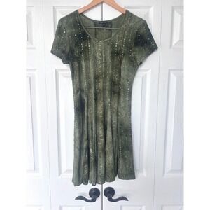 Sami & Jo Womens Green Tie Dye Sequin Embroidered Fit Flare Dress Large